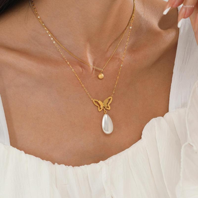 Chains Vintage Butterfly Imitation Pearl Pendant Necklaces For Women Stainless Steel Gold Plated Multilayer Chain Choker Collar Jewelry
Chains Vintage Butterfly Imitation Pearl Pendant Necklaces For Women Stainless Steel Gold Plated Multilayer Chain Choker Collar Jewelry