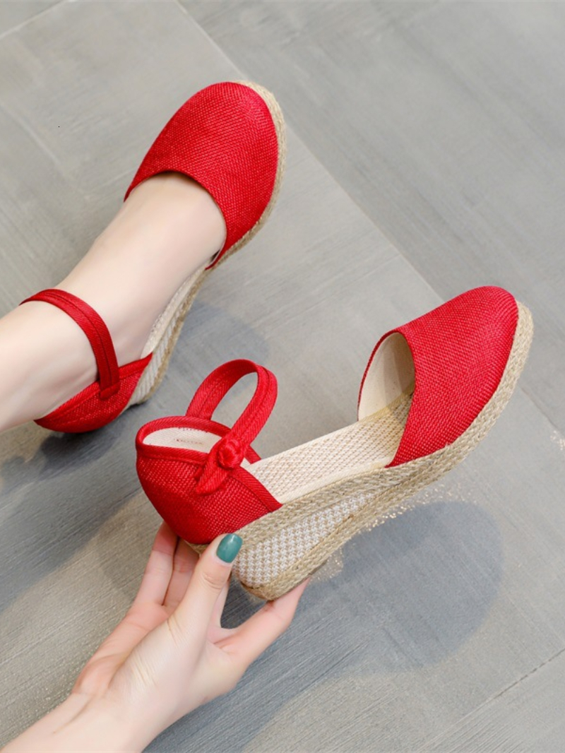 Sandals Women Sandals Casual Linen Clogs Wedge Sandials Summer Red Pink 6cm High Heel Platform Espadrilles Spring Shoes 230317