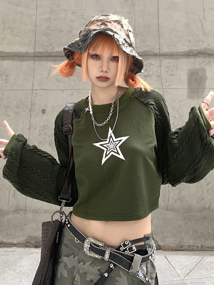 Womens Hoodies Sweatshirts Patchwork Punk Gothic Y2k Clothes O Neck Lantern Sleeve Star Print Casual Loose Crop Tops Spring Autumn Harajuku 230317, Green
Womens Hoodies Sweatshirts Patchwork Punk Gothic Y2k Clothes O Neck Lantern Sleeve Star Print Casual Loose Crop Tops Spring Autumn Harajuku 230317, Green