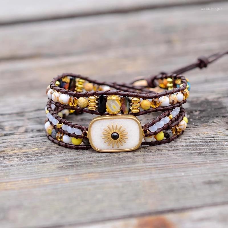 Charm Bracelets Arrival 4Unik High End Leather Wrap Natural Stone Jade Beaded Triple Boho Bracelet Handmade Beads Jewelry Wholesa
Charm Bracelets Arrival 4Unik High End Leather Wrap Natural Stone Jade Beaded Triple Boho Bracelet Handmade Beads Jewelry Wholesa