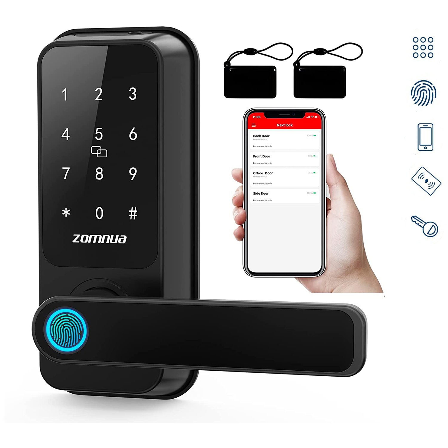 Zomnua Smart Fingerprint Lock with Handle Electronic Digital Keyless Enrty IC Card Password APP Door Locks for Home Office
Zomnua Smart Fingerprint Lock with Handle Electronic Digital Keyless Enrty IC Card Password APP Door Locks for Home Office