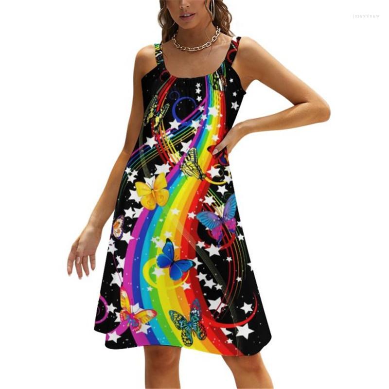 Casual Dresses 2023 Rainbow Color Striped Dress Female Butterfly Music Notes Print Oversized Wear, Huang-53
Casual Dresses 2023 Rainbow Color Striped Dress Female Butterfly Music Notes Print Oversized Wear, Huang-53