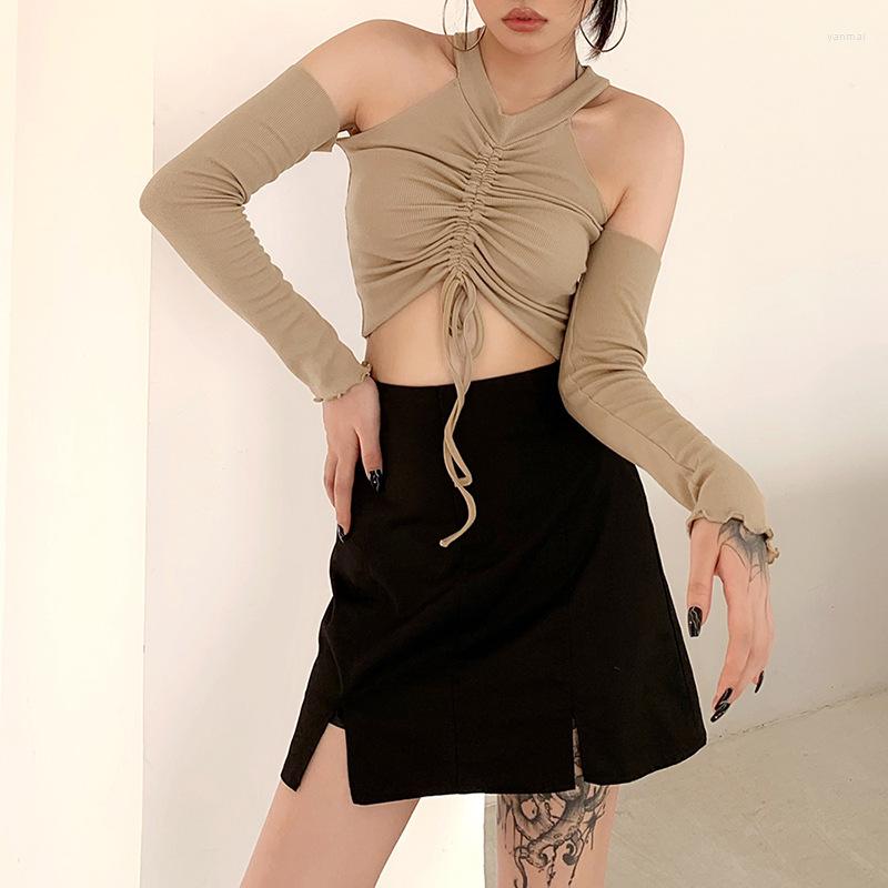 Women' T Shirts Sexy Club Off-shoulder Solid Color Tight-fitting Slim T-shirt Fashion Casual Drawstring Long-sleeved Belt Crop Top For, Khaki
Women' T Shirts Sexy Club Off-shoulder Solid Color Tight-fitting Slim T-shirt Fashion Casual Drawstring Long-sleeved Belt Crop Top For, Khaki