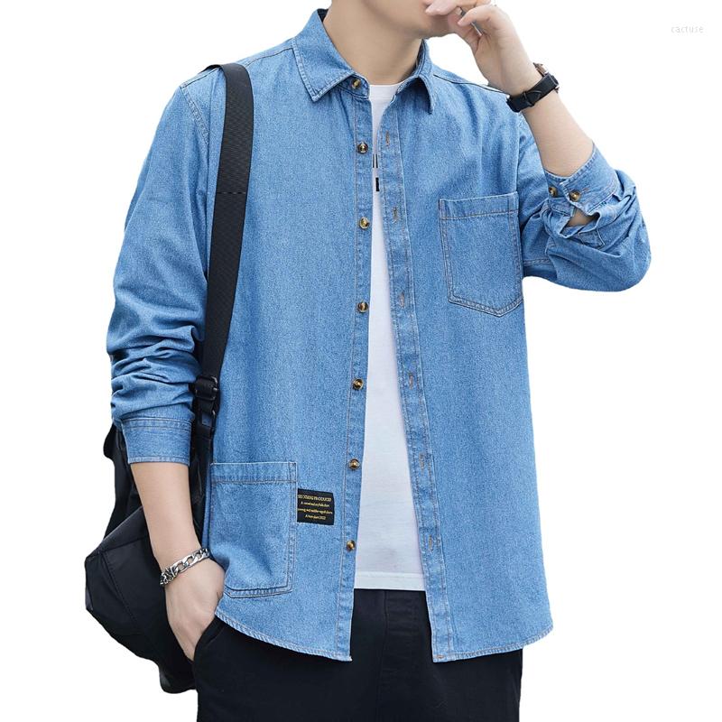 Men's Casual Shirts 2023 Spring Men's Long Sleeve Denim Autumn Korean Trend Cotton Loose Shirt Male Classic Thin Jean Jacket, Denim blue
