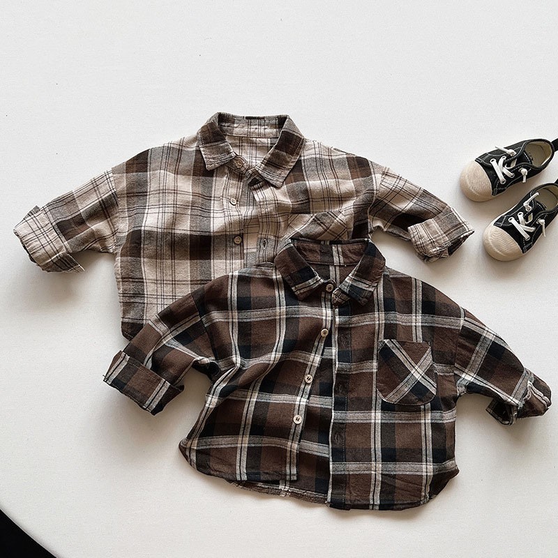 Kids Shirts Children Boy Retro Simple Shirts Baby Girl Fashion Turn-down Collar Tops All-match Cotton Clothes Arrival Cardigan 230317