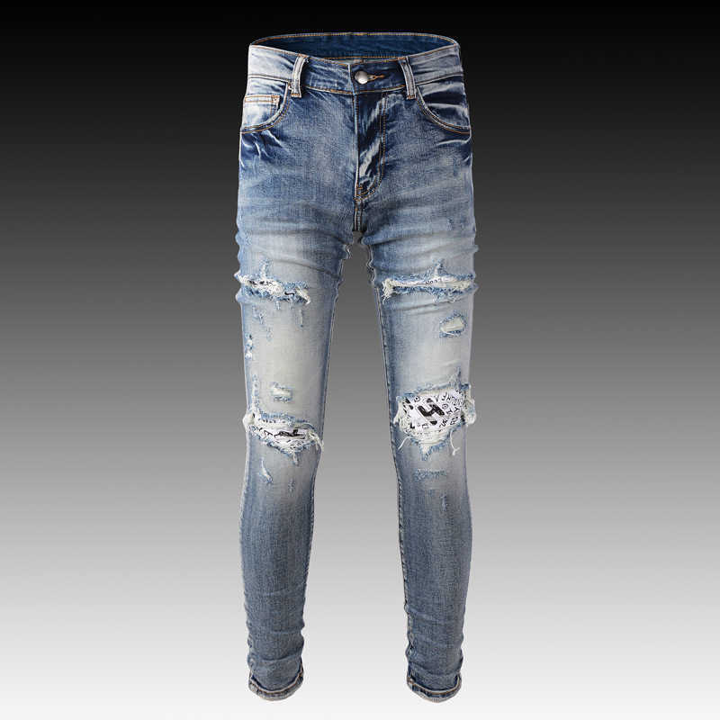 Jeans Mens Am1r1 Trousers Pants Mirri Ripped Fashion Designer Brand New Men's White Embroidery Patch Elastic Slim Denim Hip Hop High B6YV, Light blue
Jeans Mens Am1r1 Trousers Pants Mirri Ripped Fashion Designer Brand New Men's White Embroidery Patch Elastic Slim Denim Hip Hop High B6YV, Light blue