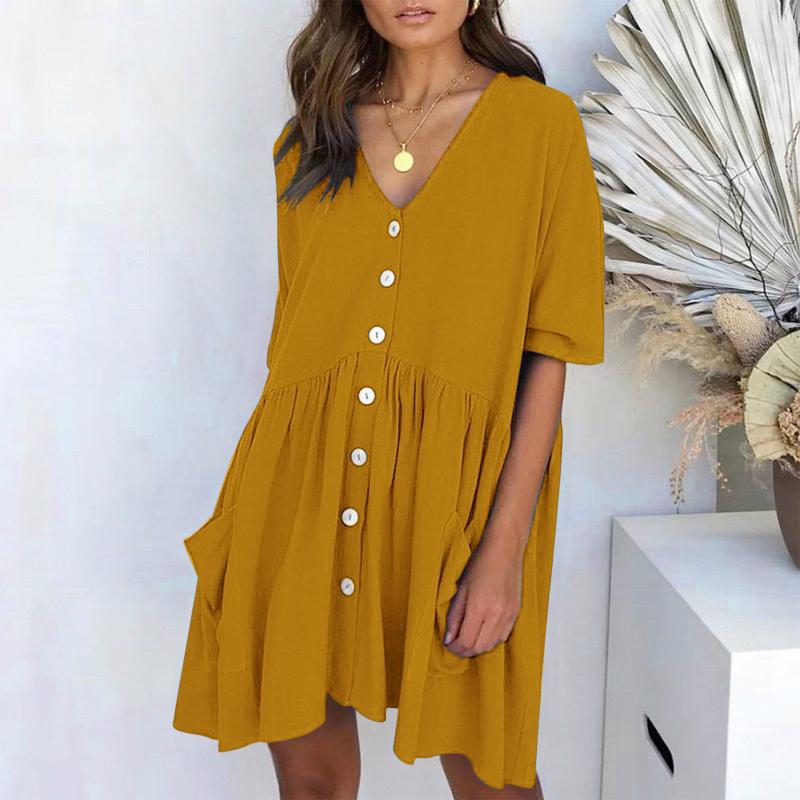 Casual Dresses Loose Summer Dress Women Solid V Neck Ladies Half Sleeve Button Pocket Beach Mini Work DressCasual, Sky blue
Casual Dresses Loose Summer Dress Women Solid V Neck Ladies Half Sleeve Button Pocket Beach Mini Work DressCasual, Sky blue