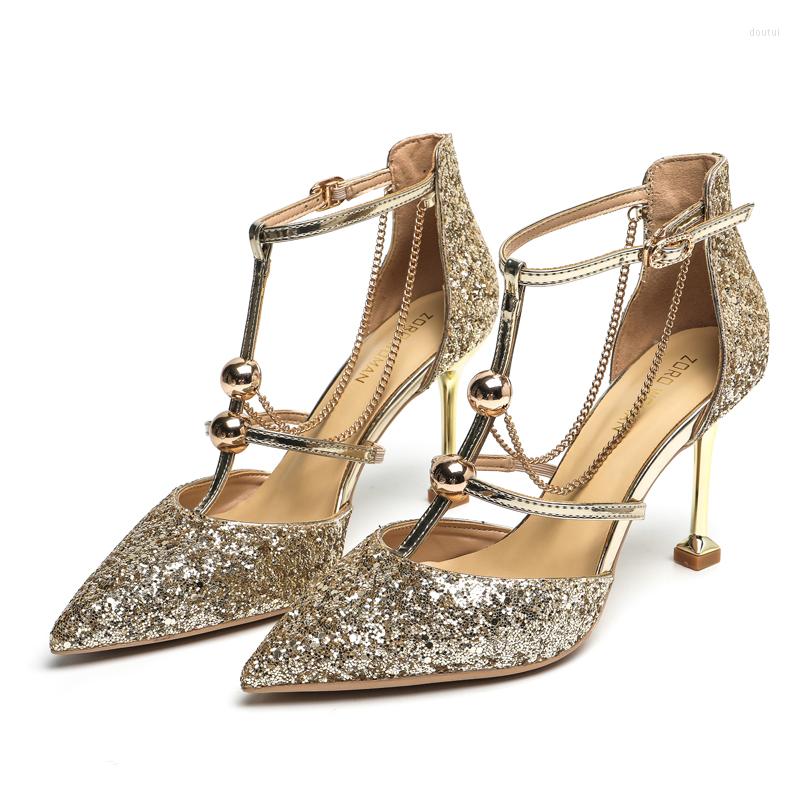 Dress Shoes High Heeled Women's Pointed Toe Crystal Thin Heel Sexy Wedding T-strap Chain Sequined Cloth Pumps Sandalias, Silver
Dress Shoes High Heeled Women's Pointed Toe Crystal Thin Heel Sexy Wedding T-strap Chain Sequined Cloth Pumps Sandalias, Silver