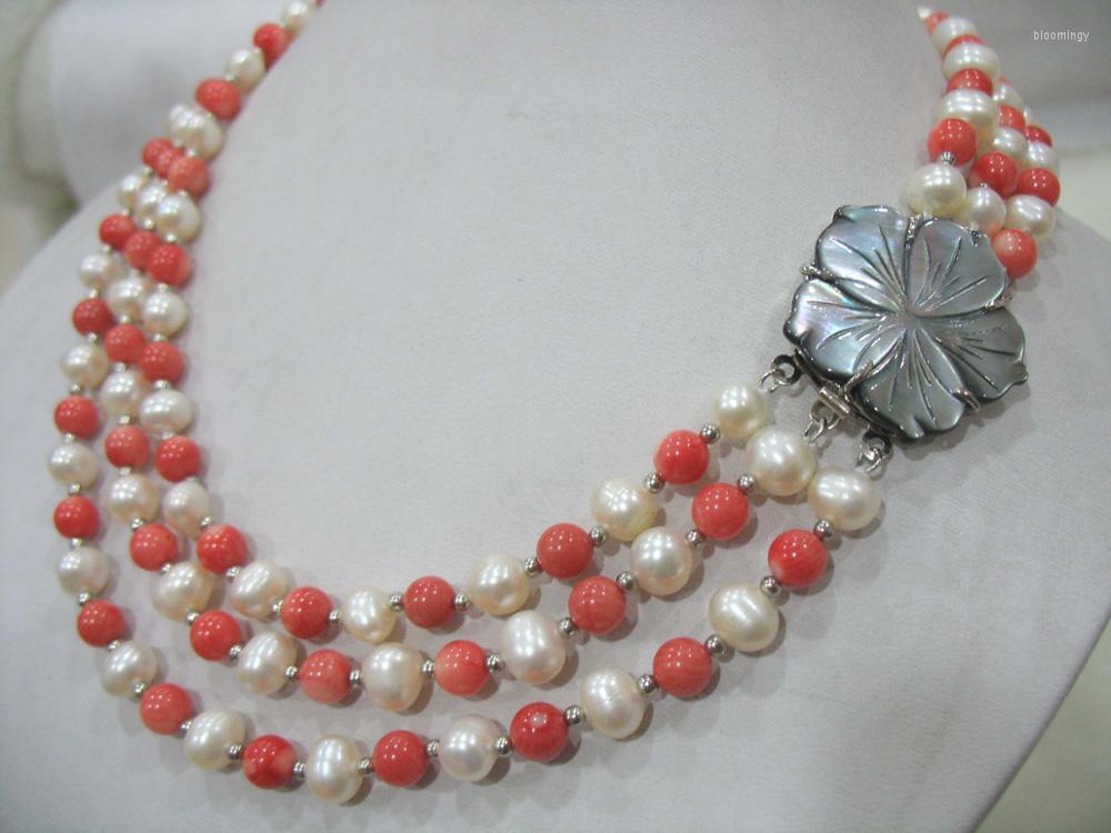 Chains Hand Knotted 3row Necklace 7-8mm White Nearly Round Freshwater Pearl Multicolor Coral Micro Inlaid Zircon 17-19inch
Chains Hand Knotted 3row Necklace 7-8mm White Nearly Round Freshwater Pearl Multicolor Coral Micro Inlaid Zircon 17-19inch