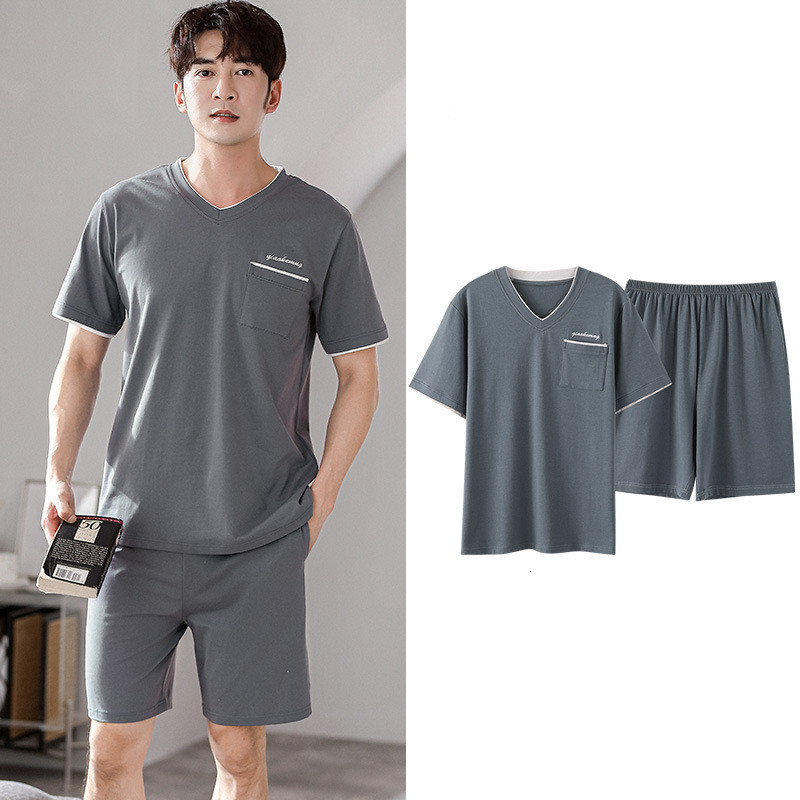 Men's Sleepwear Fdfklak Pijama Hombre Plus Size Modal Cotton Pajama Sets Casual V Neck Short Sleeve Sleepwear Men's Home Suit M-4XL 230317