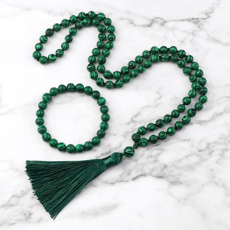 Pendant Necklaces Fashion Malachite Beaded Necklace 8mm Stone Handmade Knotted Tassel Jewelry Set Charm Men Bracelet Yoga Rosary
Pendant Necklaces Fashion Malachite Beaded Necklace 8mm Stone Handmade Knotted Tassel Jewelry Set Charm Men Bracelet Yoga Rosary