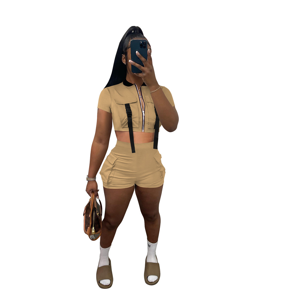 2023 Designer Summer Tracksuits Two Piece Sets Women Outfits Short Sleeve Zipper Shirt Top and Shorts Casual Sweatsuits Jogger Suits Bulk Wholesale Cl