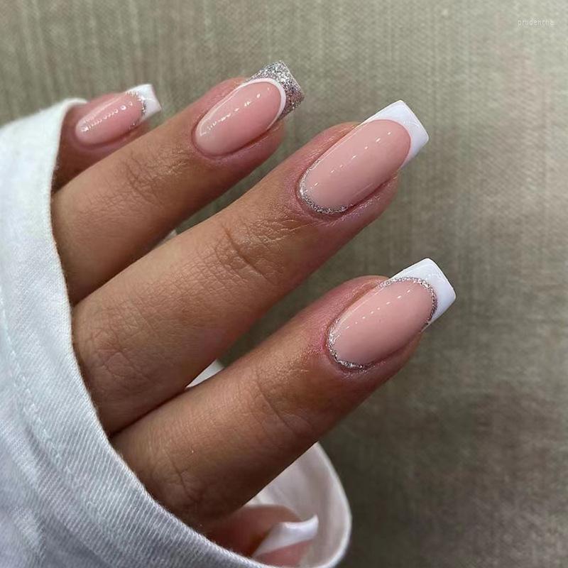 False Nails 24 PCS Fake Nail Short French White Edge With Sliver Glitter Manicure Women Girl Art Salon Press On Patch
False Nails 24 PCS Fake Nail Short French White Edge With Sliver Glitter Manicure Women Girl Art Salon Press On Patch