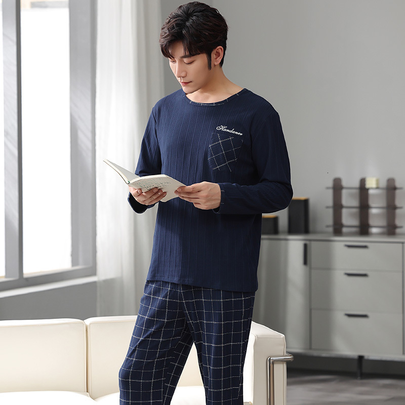 Men's Sleepwear Autumn Men's Pure Full Cotton Pajamas Plaid Sleepwear Big Yards L-4XL Pajama Sets Casual Sleep Lounge Pyjamas Pijamas Hombre