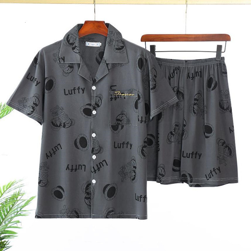 Men's Sleepwear Mens Pajamas Set Summer Short Sleeved Sleepwear 2 Pieces Casual Loungewear Pyjama 5XL Homewear Hombre Pijama Anime Roomwear 23031