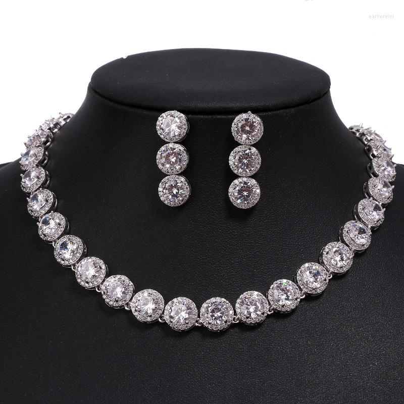Necklace Earrings Set Trendy Round Cubic Zirconia Wedding Jewelry Women Exquisite Luxury Dangle Engagement Accessories, Picture shown
Necklace Earrings Set Trendy Round Cubic Zirconia Wedding Jewelry Women Exquisite Luxury Dangle Engagement Accessories, Picture shown