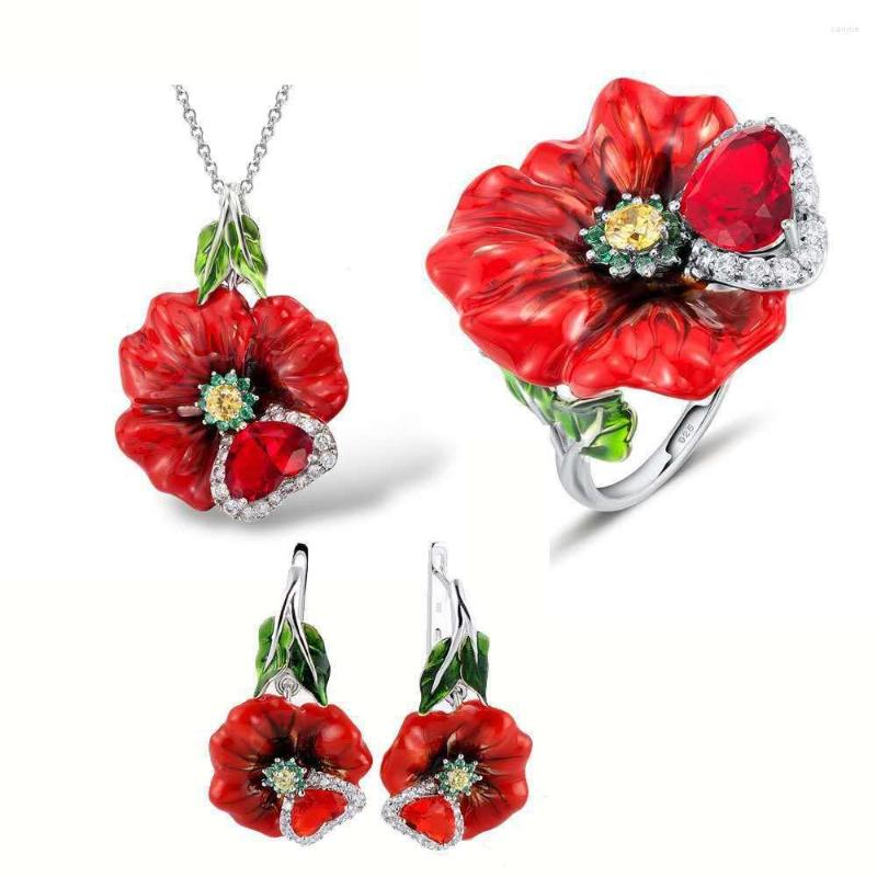Necklace Earrings Set Fashion Handmade Enamel Flower Sets For Women Creative Red Crystal Rose Wedding Ring Gifts, Picture shown
Necklace Earrings Set Fashion Handmade Enamel Flower Sets For Women Creative Red Crystal Rose Wedding Ring Gifts, Picture shown