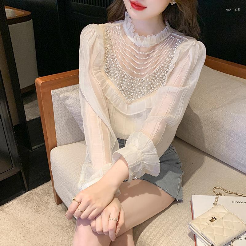 Women' Blouses 2023 Spring Blouse Ruffled Stand Collar Long Sleeve Parcels Beading Chiffon High Quality Cute Women Shirt Chemise Blusa, Champagne
Women' Blouses 2023 Spring Blouse Ruffled Stand Collar Long Sleeve Parcels Beading Chiffon High Quality Cute Women Shirt Chemise Blusa, Champagne
