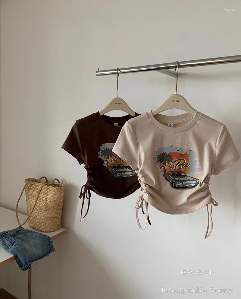 Women's T Shirts Women's Casual Drawstring Shirt Summer O Neck Short Sleeve Crop T-shirt Lady Streetwear Printed Tee, Apricot
Women's T Shirts Women's Casual Drawstring Shirt Summer O Neck Short Sleeve Crop T-shirt Lady Streetwear Printed Tee, Apricot