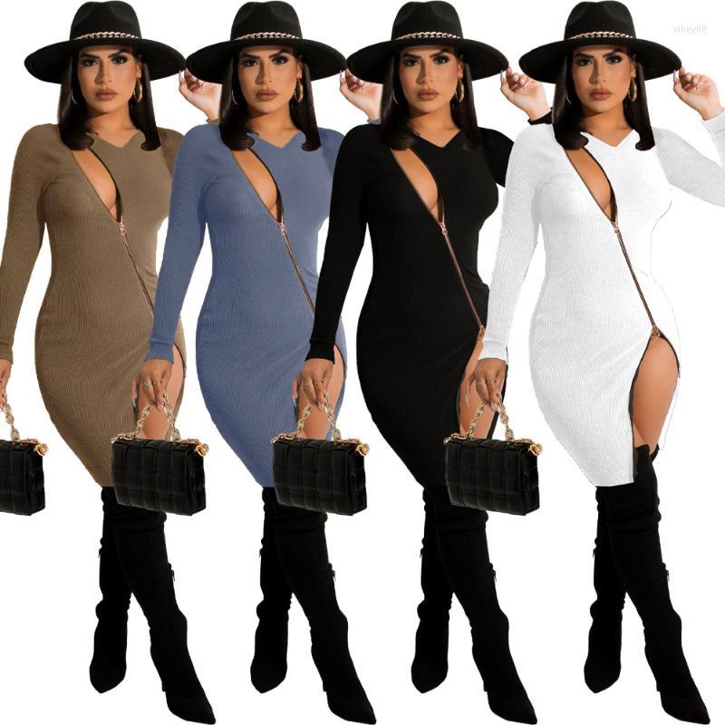 Casual Dresses For Women Party Sexy V Neck Long Sleeves Personality Zipper Solid Color Stretch Thread Dress WholesaleCasual, Black
Casual Dresses For Women Party Sexy V Neck Long Sleeves Personality Zipper Solid Color Stretch Thread Dress WholesaleCasual, Black
