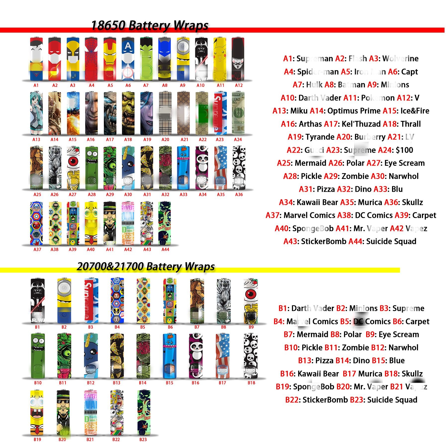 76 Types Electronics Battery Wrap 18650 20700&21700 Series Batteries Pre-wrapping PVC Sticker Wrapper
76 Types Electronics Battery Wrap 18650 20700&21700 Series Batteries Pre-wrapping PVC Sticker Wrapper