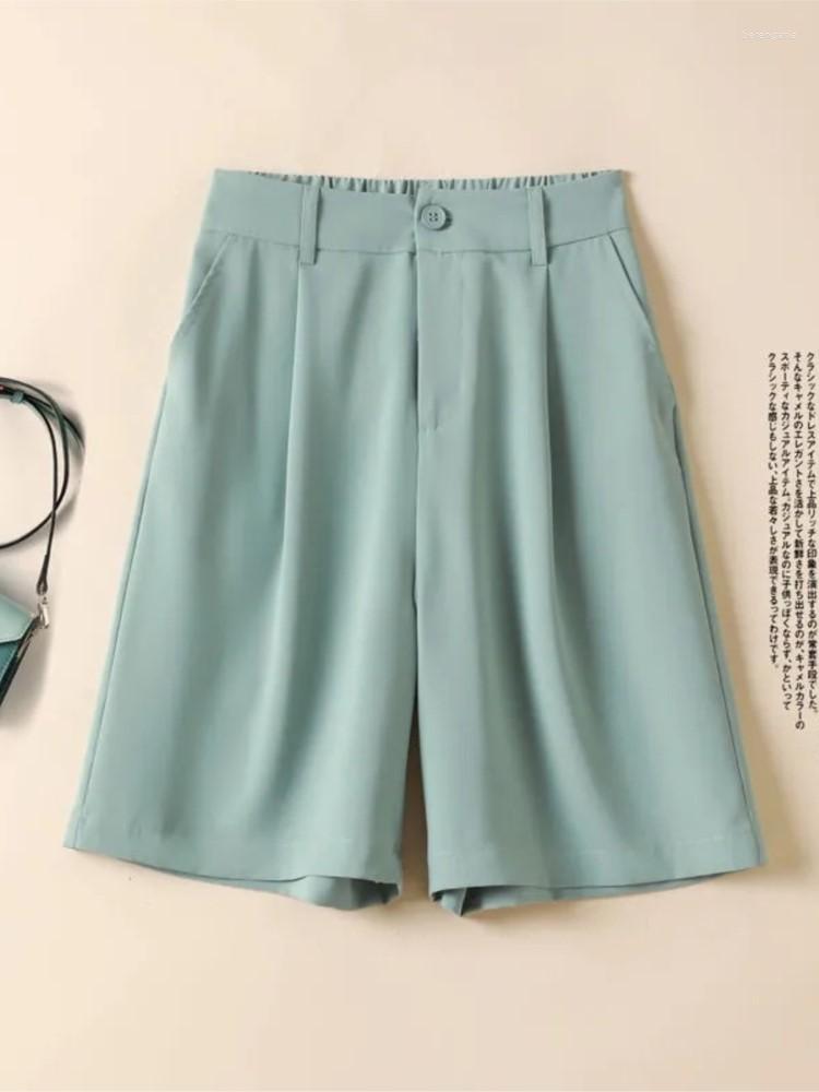 Women's Shorts 2023 Summer High Waist Women White Button Pockets Loose Knee Length Straight Office Lady Jogging Sweat Promo, Yellow