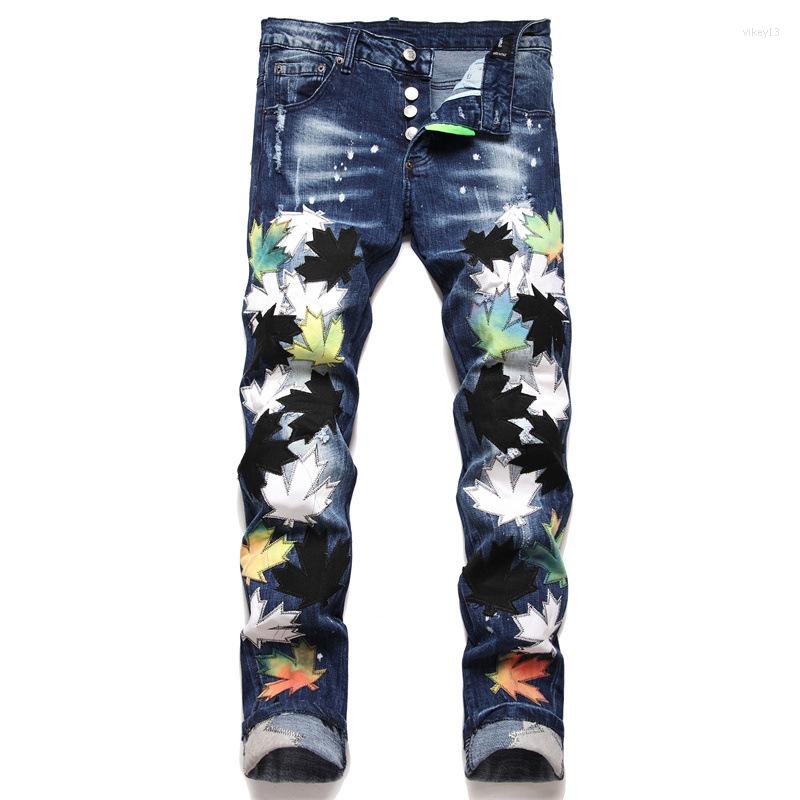 Men's Jeans 2023 Spring And Summer Street Punk Style Leaf Embroidery Denim Trousers Tight Waist Casual Pants, Blue
Men's Jeans 2023 Spring And Summer Street Punk Style Leaf Embroidery Denim Trousers Tight Waist Casual Pants, Blue
