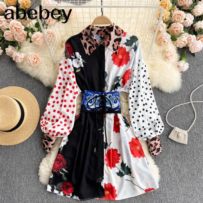 Casual Dresses Court Wind Print Dress Women Turn-down Collar Button Puff Sleeve A-line Autumn Fashion Streetwear Short
Casual Dresses Court Wind Print Dress Women Turn-down Collar Button Puff Sleeve A-line Autumn Fashion Streetwear Short