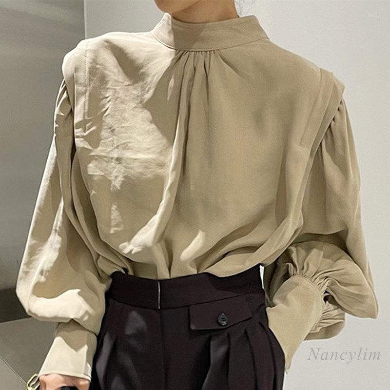 Women's Blouses Korean Chic Spring Long Sleeve Shirt Women Stand Collar Back Single-Breasted Loose Solid Color Lantern Lady Top, Beige
Women's Blouses Korean Chic Spring Long Sleeve Shirt Women Stand Collar Back Single-Breasted Loose Solid Color Lantern Lady Top, Beige