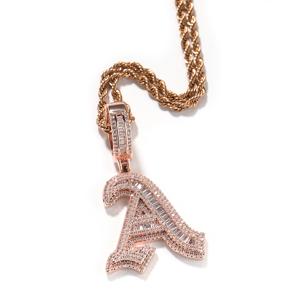 Custom Large Old English Letter A-Z Pendant Necklaces T Zircon Real Gold Plated