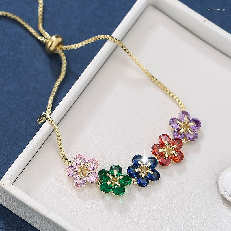 Charm Bracelets Luxury Female Crystal Flower Bracelet Rose Gold Silver Color For Women Cute Rainbow Zircon Stone Party Chain
Charm Bracelets Luxury Female Crystal Flower Bracelet Rose Gold Silver Color For Women Cute Rainbow Zircon Stone Party Chain