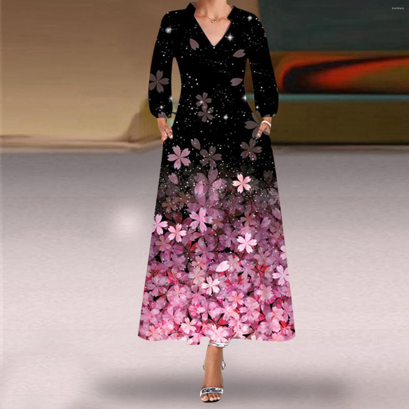 Casual Dresses Women Long Sleeves Print V Neck Maxi Loose Dress Boho Beach Sundress With Pockets, White
Casual Dresses Women Long Sleeves Print V Neck Maxi Loose Dress Boho Beach Sundress With Pockets, White
