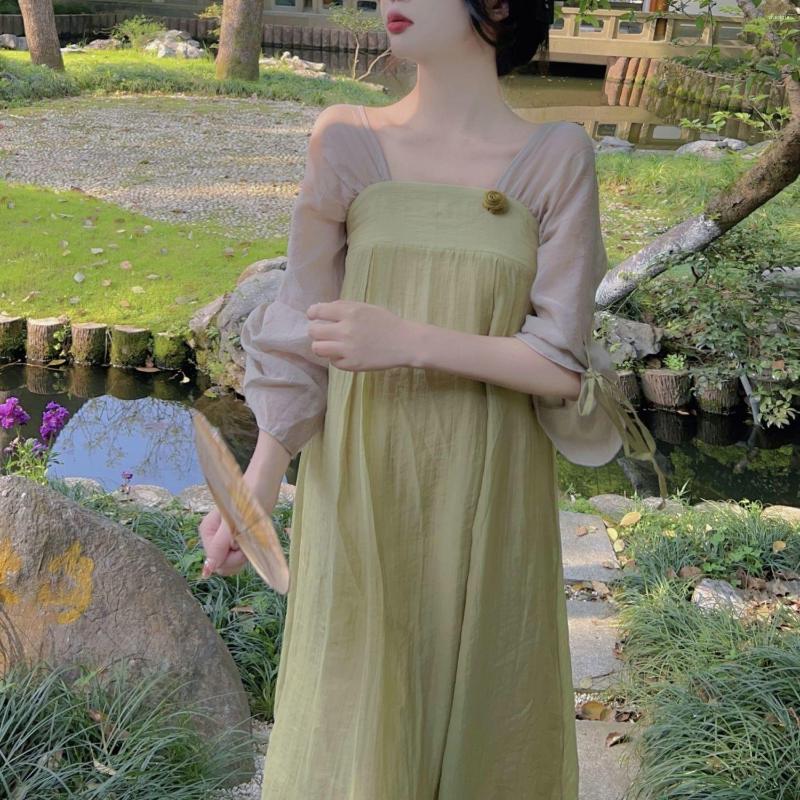Casual Dresses 2023 Spring Summer Improved Daily Hanfu Chinese Style Gentle Classical Color Light And Thin Dress, Green
Casual Dresses 2023 Spring Summer Improved Daily Hanfu Chinese Style Gentle Classical Color Light And Thin Dress, Green