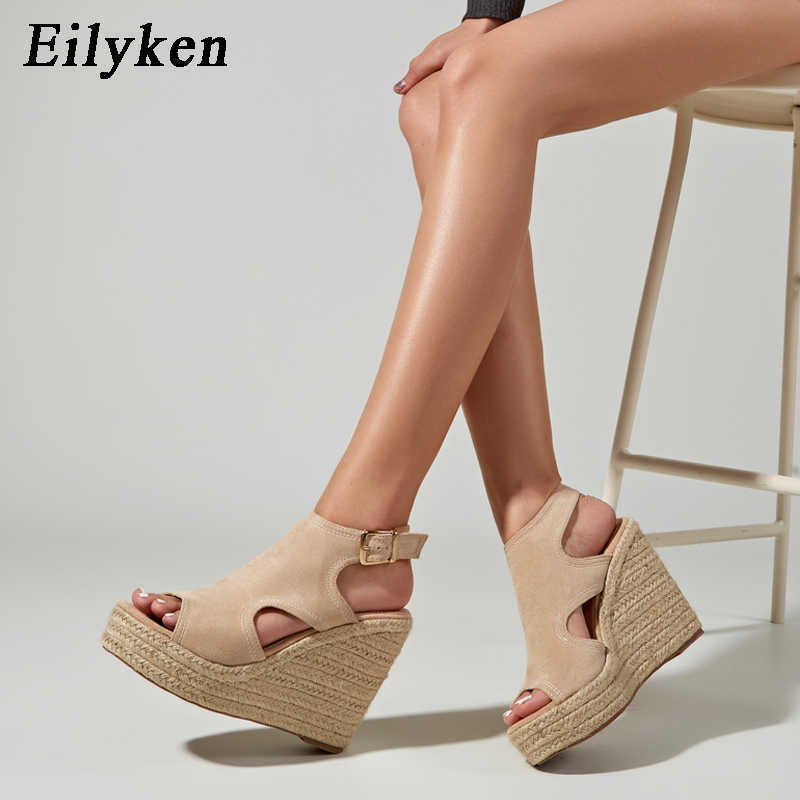top Gladiator High Heels Platform Wedges Woman Sandals Party Red Strap Summer Shoes size -43 230306, Apricot