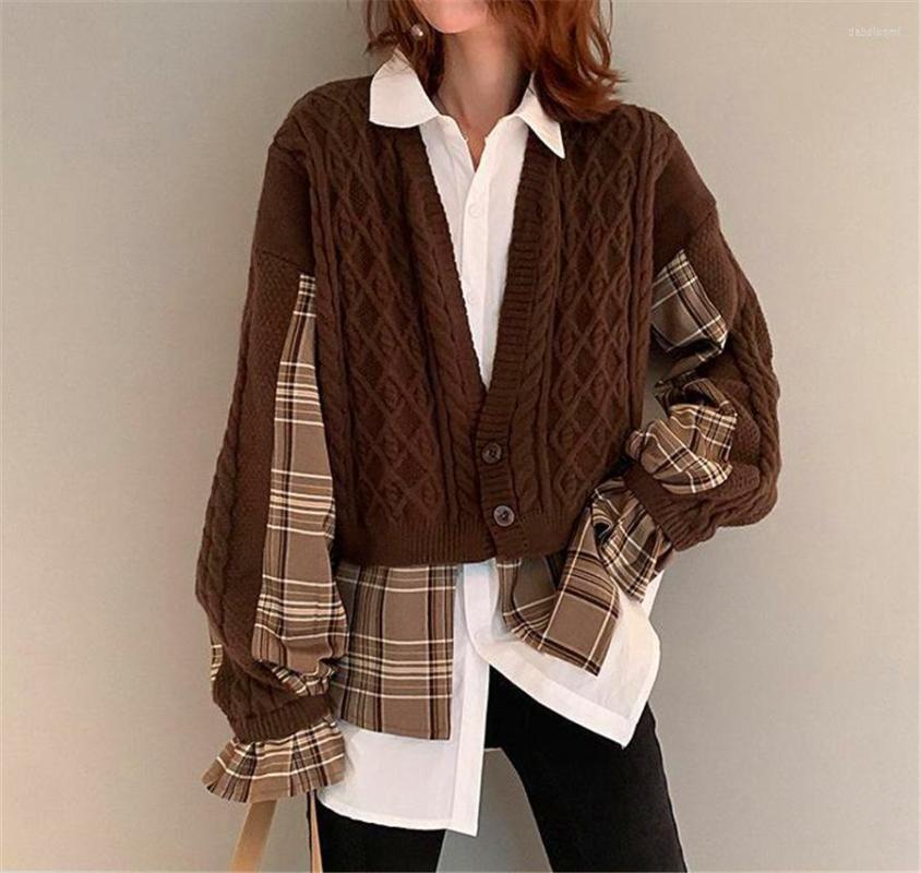 Women's Knits Autumn Patchwork Knitted Cardigan Women Vintage Plaid V-Neck Single-breasted Sweater Female Korean Style Casual Oversized, Black
Women's Knits Autumn Patchwork Knitted Cardigan Women Vintage Plaid V-Neck Single-breasted Sweater Female Korean Style Casual Oversized, Black