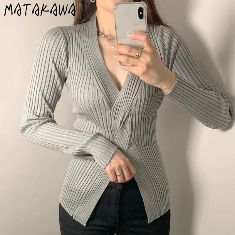 Women's Sweaters MATAKAWA Solid Long-sleeved Knitted Sweater Korean Chic Autumn And Winter V-neck Pullovers Cross-slim Pit Strip Woman, Black
Women's Sweaters MATAKAWA Solid Long-sleeved Knitted Sweater Korean Chic Autumn And Winter V-neck Pullovers Cross-slim Pit Strip Woman, Black