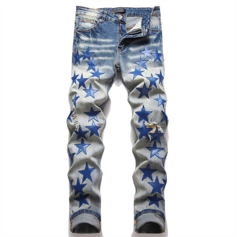 Men's Jeans Denim Jeans for Men Slim Fit Ripped Luxury Designer Hip Hop Harajuku Pants Leaer Stars Patchwork Embroidery Beggar Trousers Z0315, Blue
Men's Jeans Denim Jeans for Men Slim Fit Ripped Luxury Designer Hip Hop Harajuku Pants Leaer Stars Patchwork Embroidery Beggar Trousers Z0315, Blue