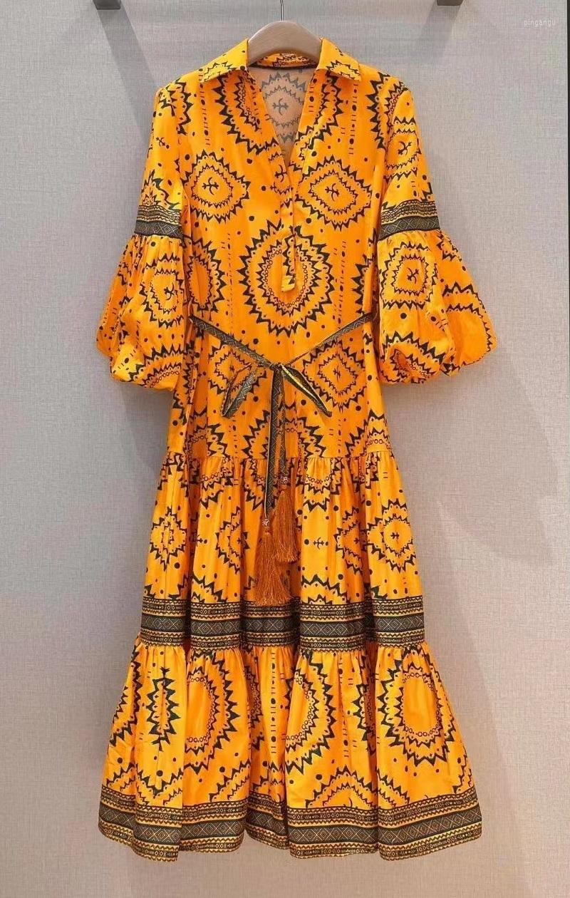 Casual Dresses Cotton Dress 2023 Spring Summer Style Women Turn-down Collar Vintage Prints Lantern Sleeve Large Swing Blue Yellow
Casual Dresses Cotton Dress 2023 Spring Summer Style Women Turn-down Collar Vintage Prints Lantern Sleeve Large Swing Blue Yellow