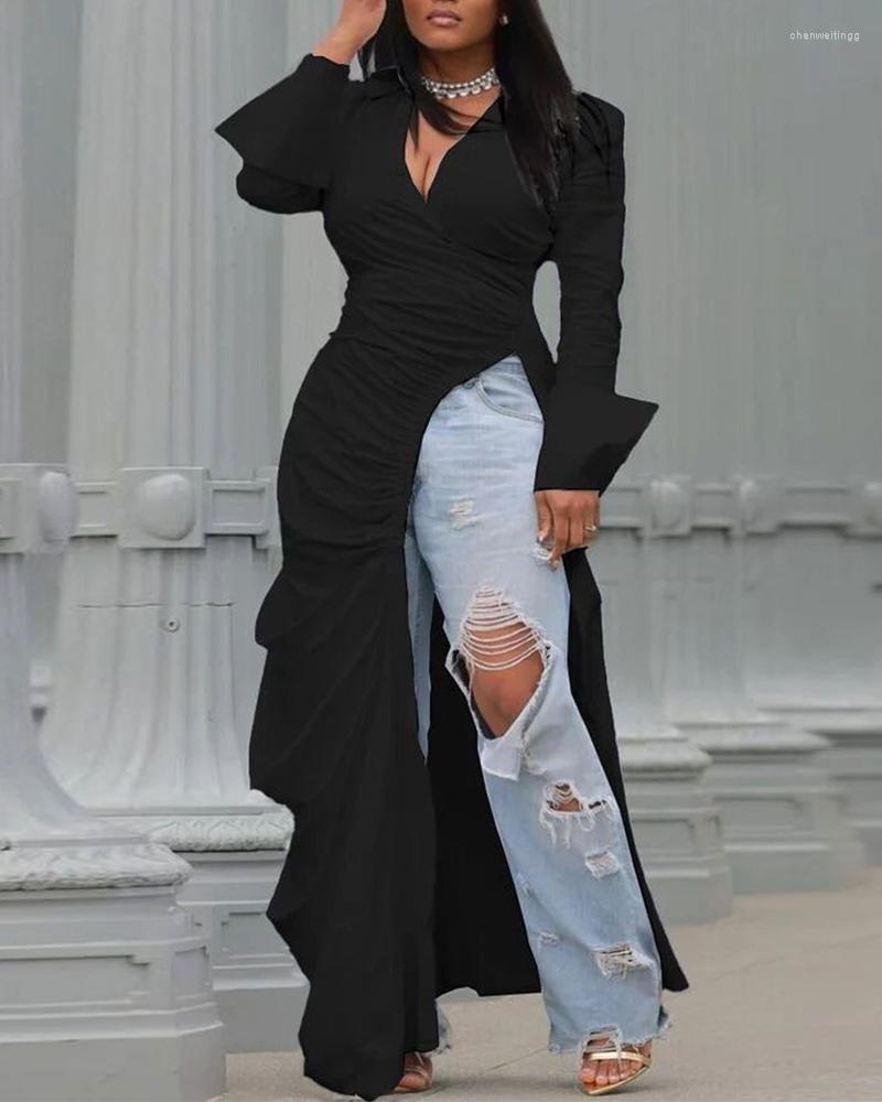 Casual Dresses Women Long Dress Ruched High Slit Longline Top Ankle Length Sexy Fashion Evening Party Solid Color, Black 
Casual Dresses Women Long Dress Ruched High Slit Longline Top Ankle Length Sexy Fashion Evening Party Solid Color, Black