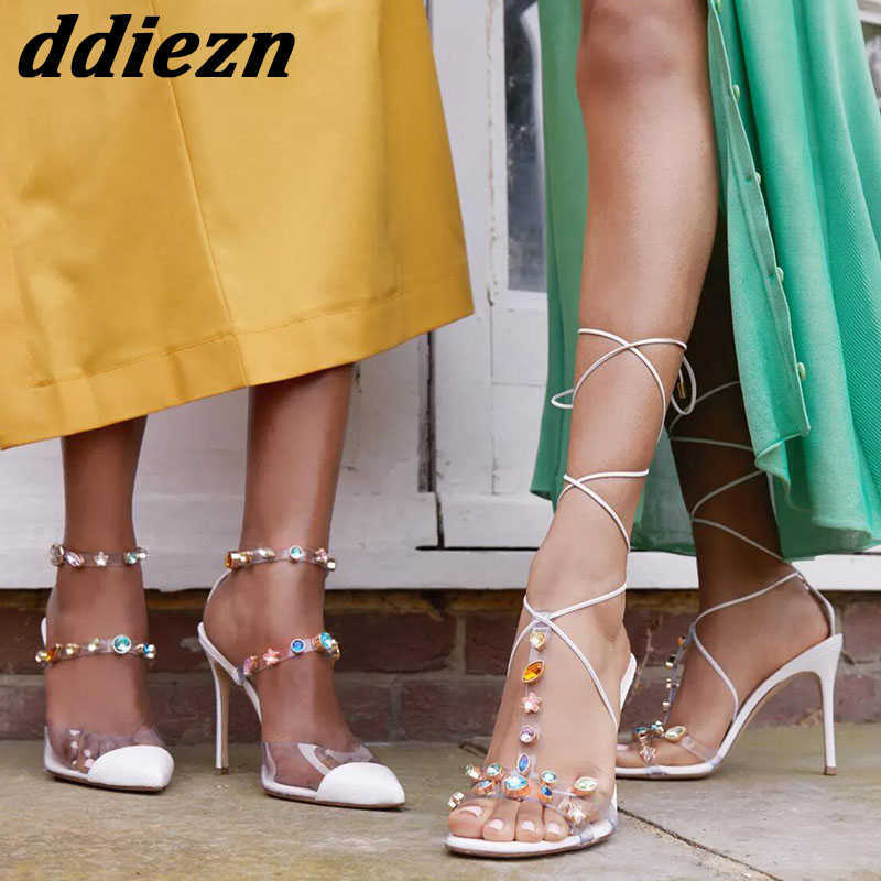 New 2023 Narrow Band Women High Heels Crystal Sandals Cross Tied Fashion Rhinestones Ladies Pumps Shoes Casual Female Sandal 0316, White
New 2023 Narrow Band Women High Heels Crystal Sandals Cross Tied Fashion Rhinestones Ladies Pumps Shoes Casual Female Sandal 0316, White