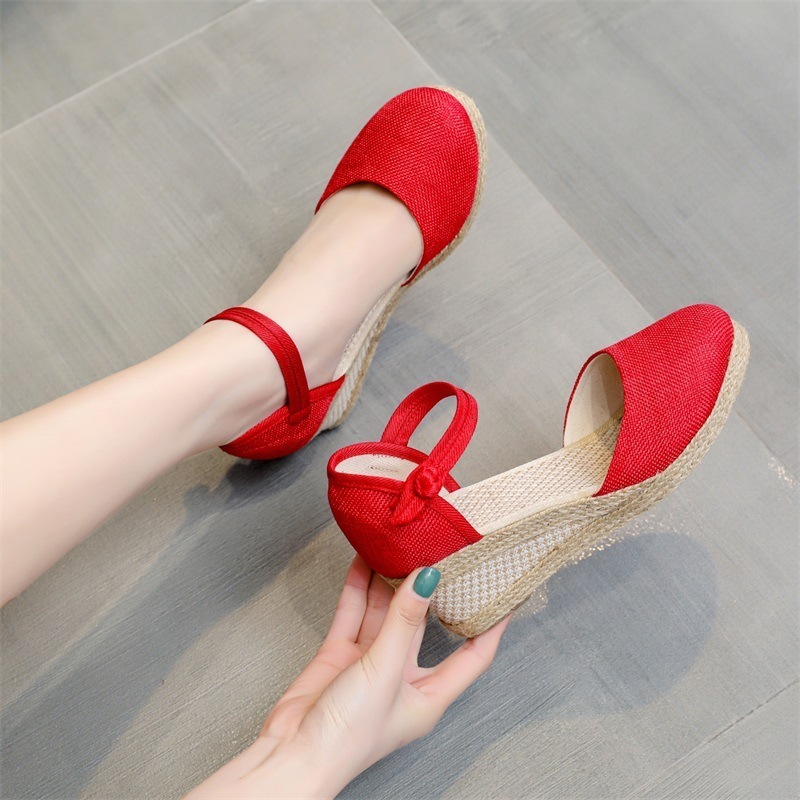 Sandals Women Sandals Casual Linen Clogs Wedge Sandials Summer Red Pink 6cm High Heel Platform Espadrilles Spring Shoes 230317