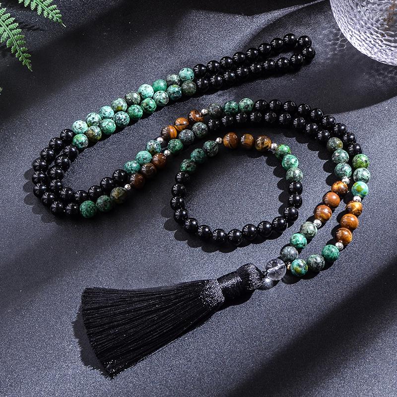 Chains 8mm African Turquoise Black Agate Yellow Tiger Eye Beads Japamala Necklace Bracelet Set Meditation Yoga Jewelry 108 Mala Rosary
Chains 8mm African Turquoise Black Agate Yellow Tiger Eye Beads Japamala Necklace Bracelet Set Meditation Yoga Jewelry 108 Mala Rosary