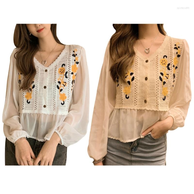 Women's Blouses Autumn Crochet Cardigan V-Neck Buttons Up Chiffon Puff Long Sleeve Embroidery Floral Ruffle Peplum Top For Drop, White
Women's Blouses Autumn Crochet Cardigan V-Neck Buttons Up Chiffon Puff Long Sleeve Embroidery Floral Ruffle Peplum Top For Drop, White