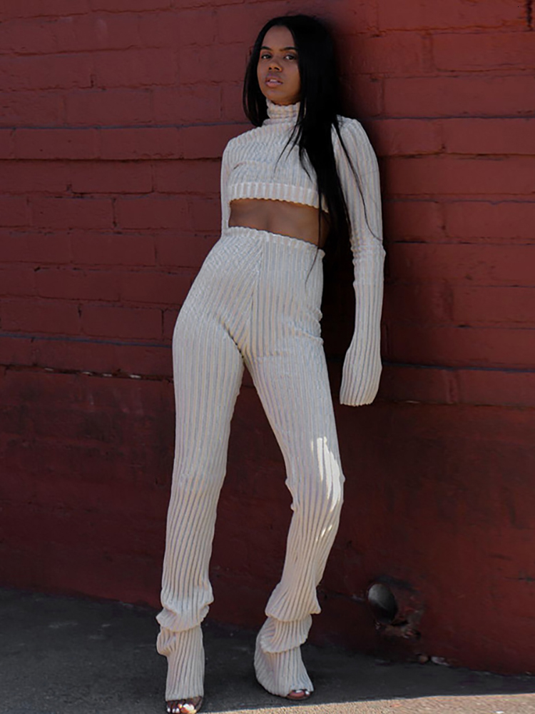 Women s Two Piece Pants Taruxy Casual Outfit Autumn Sets Rib Long Sleeve Tops High Waisted Suit Matching Tracksuit 2 230317, Beige 
Women s Two Piece Pants Taruxy Casual Outfit Autumn Sets Rib Long Sleeve Tops High Waisted Suit Matching Tracksuit 2 230317, Beige