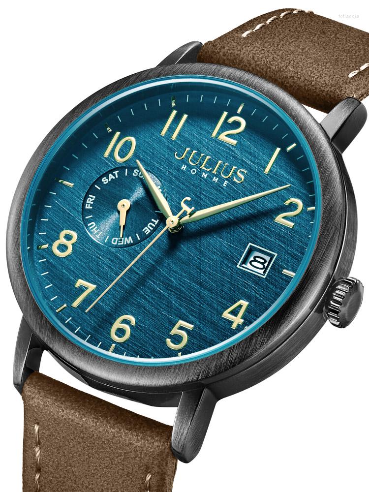 Wristwatches 4 Colors Real Auto Date Week Men's Watch Japan Quartz Man Hours Fine Fashion Leather Bracelet Boy's Gift Julius Box, Coffee blue
Wristwatches 4 Colors Real Auto Date Week Men's Watch Japan Quartz Man Hours Fine Fashion Leather Bracelet Boy's Gift Julius Box, Coffee blue