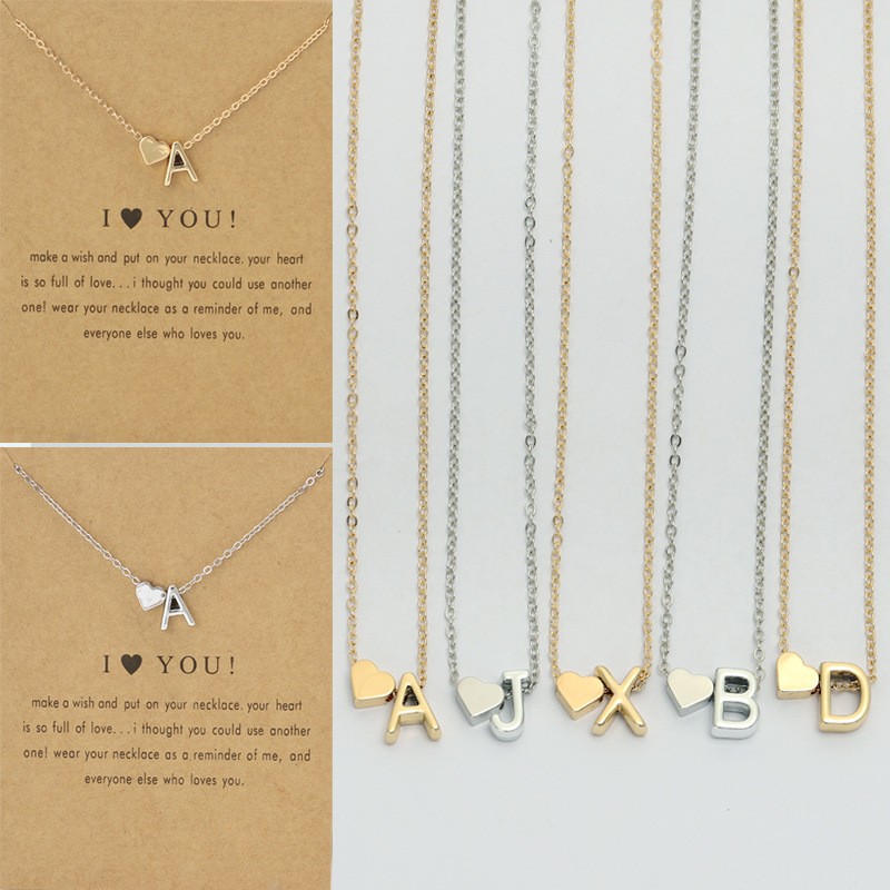 Fashion Romantic 26 English Letters Heart Pendant Gold Woman Necklace Jewelry Designer Silver Plated South American Short Womens Choker Necklaces with Card Gift
Fashion Romantic 26 English Letters Heart Pendant Gold Woman Necklace Jewelry Designer Silver Plated South American Short Womens Choker Necklaces with Card Gift