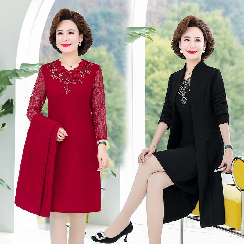 Casual Dresses Elegant Middle Age Mother Sets Red Wedding Party Dress Women Two Pieces Suit Noble Vestido, Black
Casual Dresses Elegant Middle Age Mother Sets Red Wedding Party Dress Women Two Pieces Suit Noble Vestido, Black