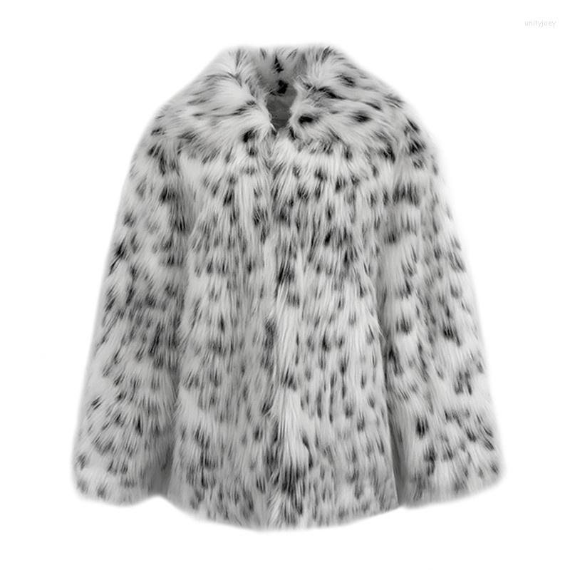 

Women's Fur Winter Autumn Black And White Spotted Leopard Print Medium Long Imitation Coat Women's Jacket B016, C1