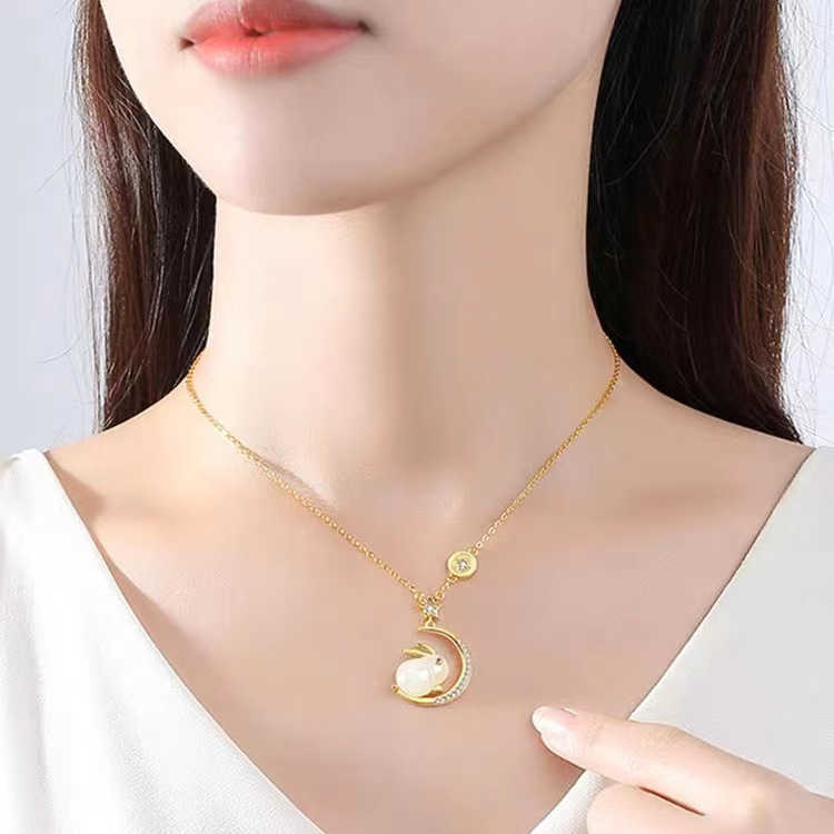 Pendant Necklaces Strands Strings Jade Necklace Feminine Charm Small Group Light Luxury Design Sense Moon Rabbit Collar Chain Autumn and
Pendant Necklaces Strands Strings Jade Necklace Feminine Charm Small Group Light Luxury Design Sense Moon Rabbit Collar Chain Autumn and
