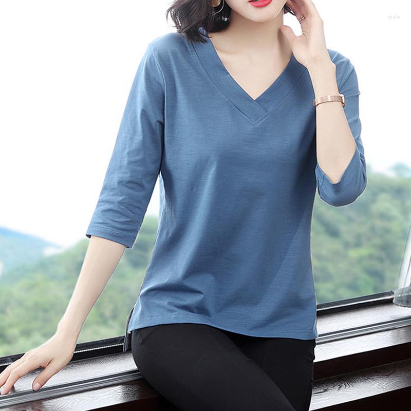 Women's T Shirts Women's Spring Autumn Style Cotton T-shirt Solid Color Temperament V-neck Elegant Casual Tops DD8329, Blue
Women's T Shirts Women's Spring Autumn Style Cotton T-shirt Solid Color Temperament V-neck Elegant Casual Tops DD8329, Blue